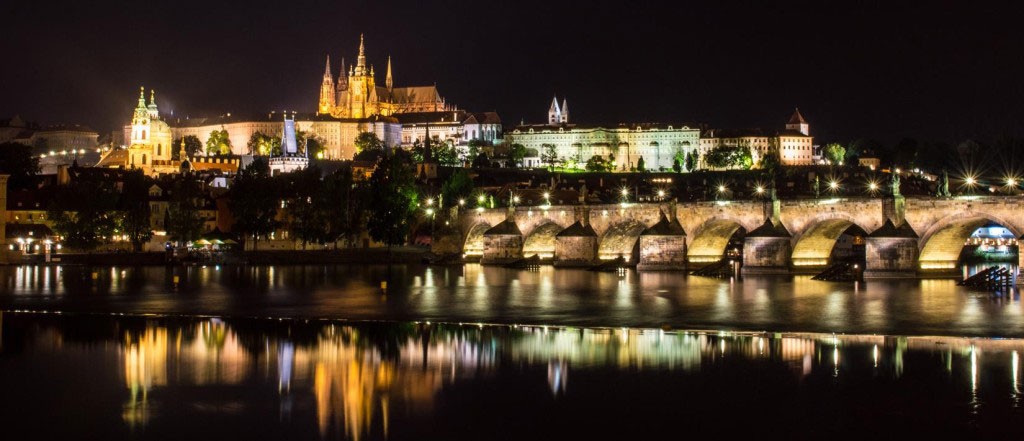 Prague Castle and Charles Bridge at night